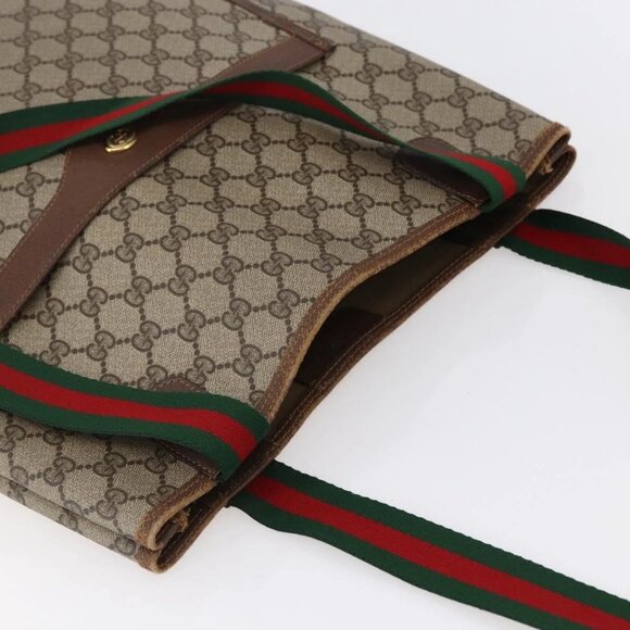 GUCCI GG Supreme Web Sherry Line Tote Bag PVC Beige Red 89 02 003 Auth 145657 - Picture 7 of 16